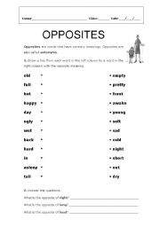 English Worksheet: opposites