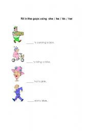 English Worksheet: he/she/his/her gap exercise