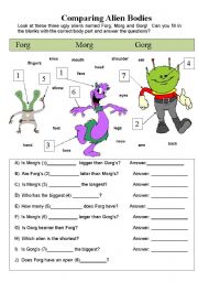 English Worksheet: Comparing Alien Bodies