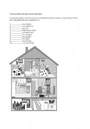 English Worksheet: There is/ There are with house and rooms