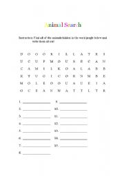 English worksheet: Animal Search