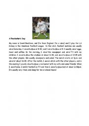English Worksheet: a footballers day