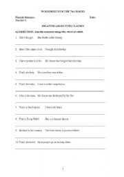 English Worksheet: Relative Clause