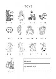 English Worksheet: Toys - fill in missing letters