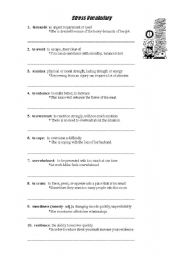 English Worksheet: stress vocabulary