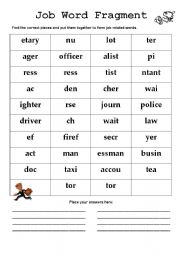 English Worksheet: Job Word Fragment