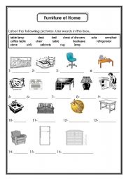 English Worksheet: furniture at home
