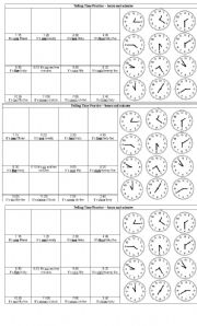 Telling time practice: hours and minutes