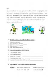 English Worksheet: can and like