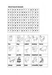 English Worksheet: Word Search - Animals