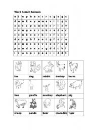 English worksheet: Word Search - Animals