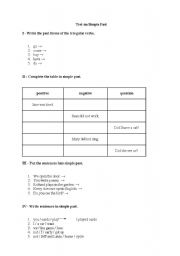 English worksheet: test on the simple past tense