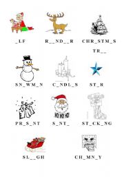 English Worksheet: Christmas Vowel-Fill