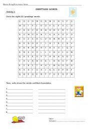 English Worksheet: find the greetings words