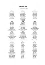 English Worksheet: Collocation