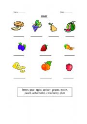 English worksheet: fruit