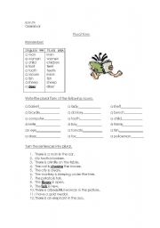 English Worksheet: plural and singular