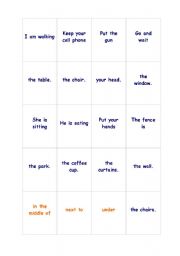 English Worksheet: Preposition Card Game