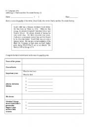 English Worksheet: Writing a mini-biography - using Roald Dahl as an example