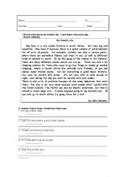 English Worksheet: My hometown