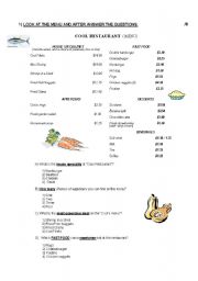 English Worksheet: Food exam
