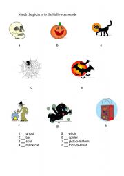 match the words and Halloween pictures