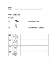 English worksheet: Food: likes and dislikes