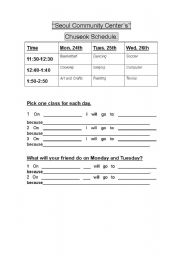 English Worksheet: Schedule for community certre