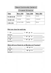 English worksheet: Schedule for community certre