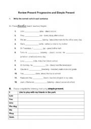 English Worksheet: Simple Present and Present Progressive