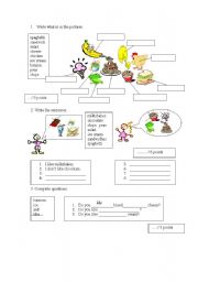 English Worksheet: FOOD TEST