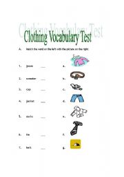 English worksheet: Clothing Test