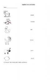 English Worksheet: farm animals test