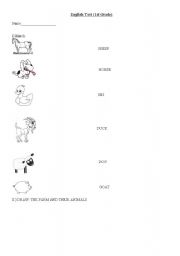 English worksheet: farm animals test