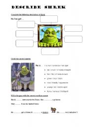 English Worksheet: DESCRIBE SHREK