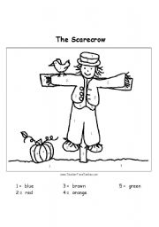 English Worksheet: Scarecrow Coloring Page--Learning Color Words