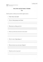 English Worksheet: Harry Potter and the Prisoner of Azkaban Test