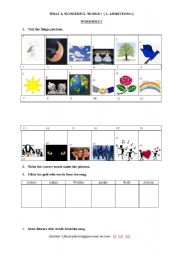 English Worksheet: What a wonderful world (L. Armstrong) part1