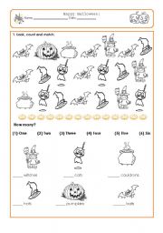 English Worksheet: Halloween count and match