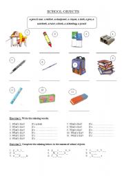 English Worksheet: School Objects