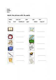 English worksheet: classroom objects