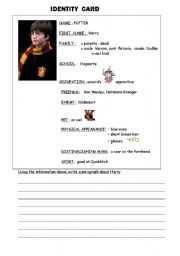 English Worksheet: HARRY  POTTERS  IDENTITY  CARD