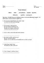 English Worksheet: Poetry Techniques