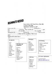 English Worksheet: Roommate needed (Gap fire)