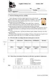 English Worksheet: Test for 7th graders