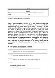 English Worksheet: reading comprehension about leaving school