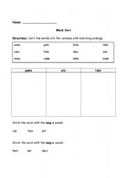 English worksheet: Word Sort