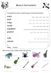 English Worksheet: Musical Instruments