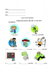 English Worksheet: Likes and Dislikes