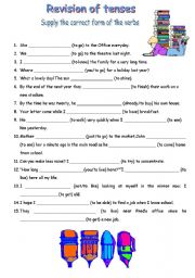 English Worksheet: review on verb sentences